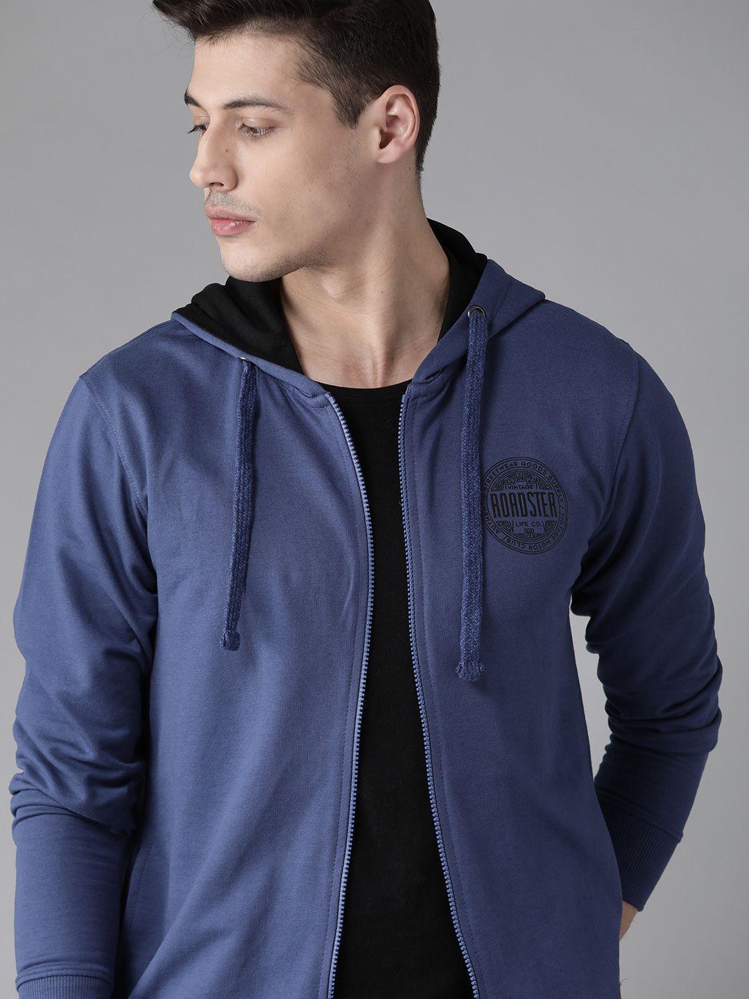 roadster men blue solid hooded sweatshirt