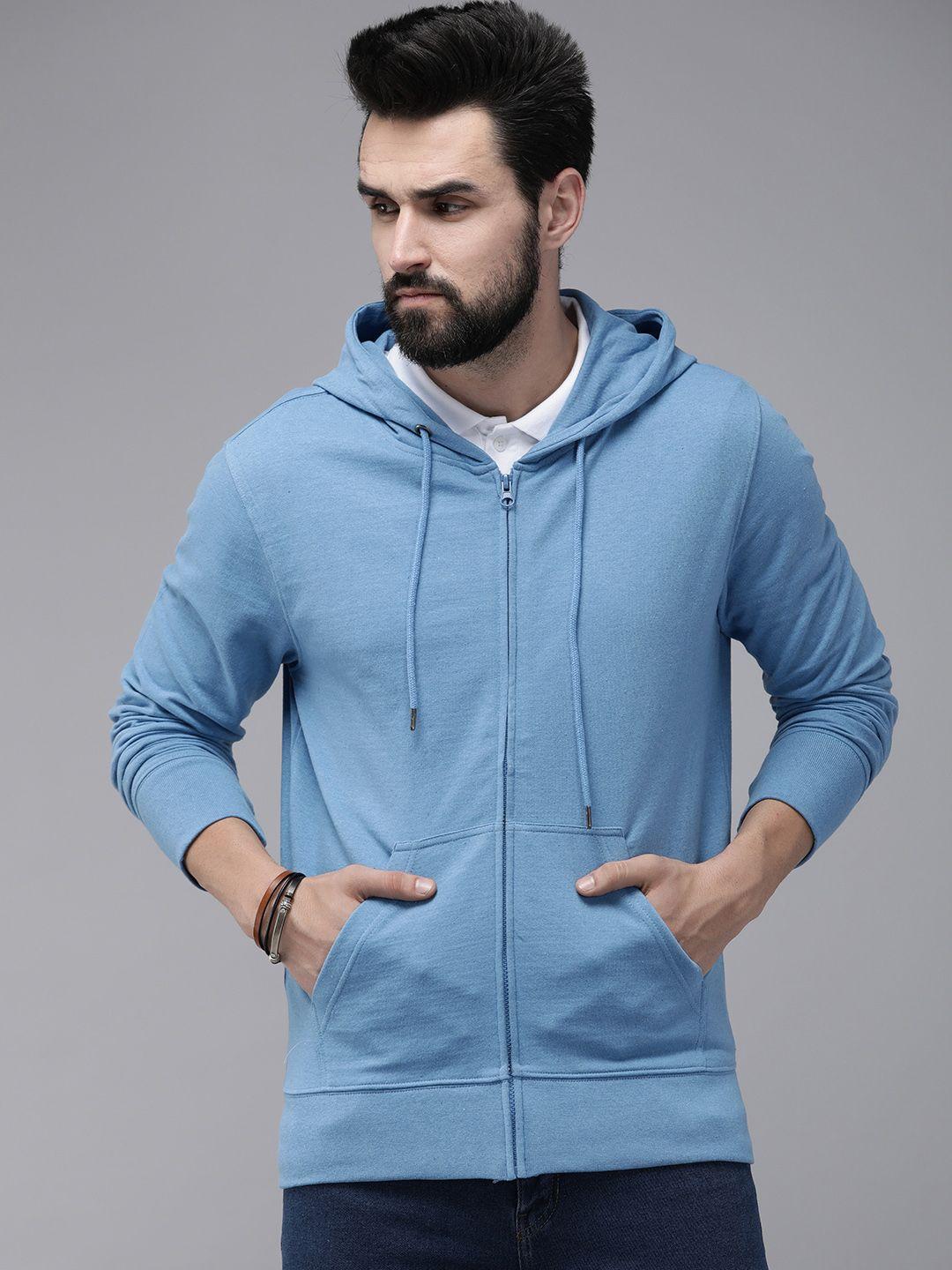 roadster men blue solid hooded sweatshirt