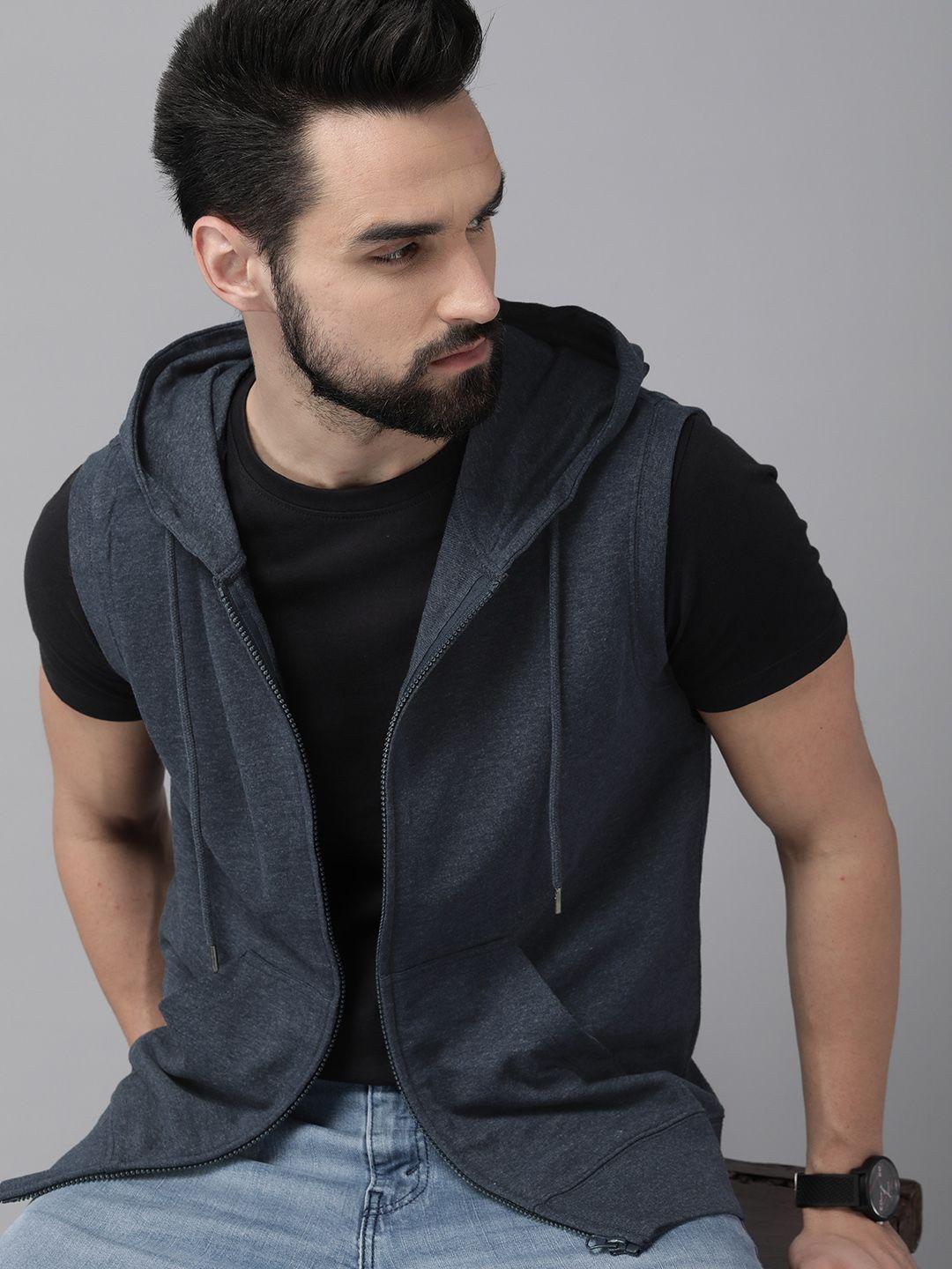 roadster men blue solid hooded sweatshirt