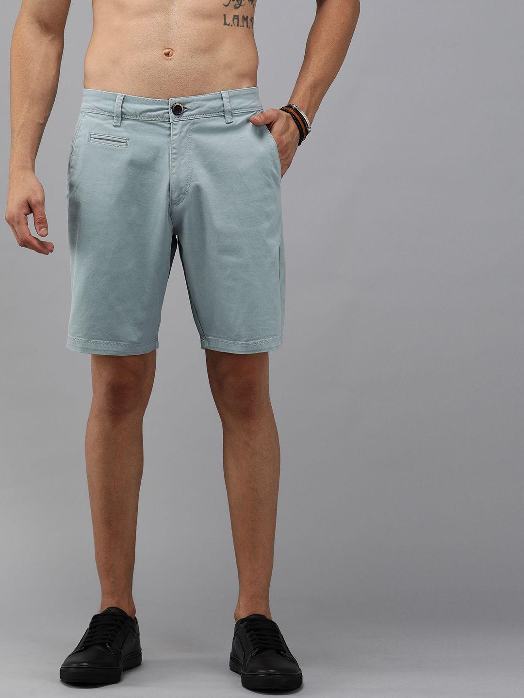 roadster men blue solid regular fit regular shorts