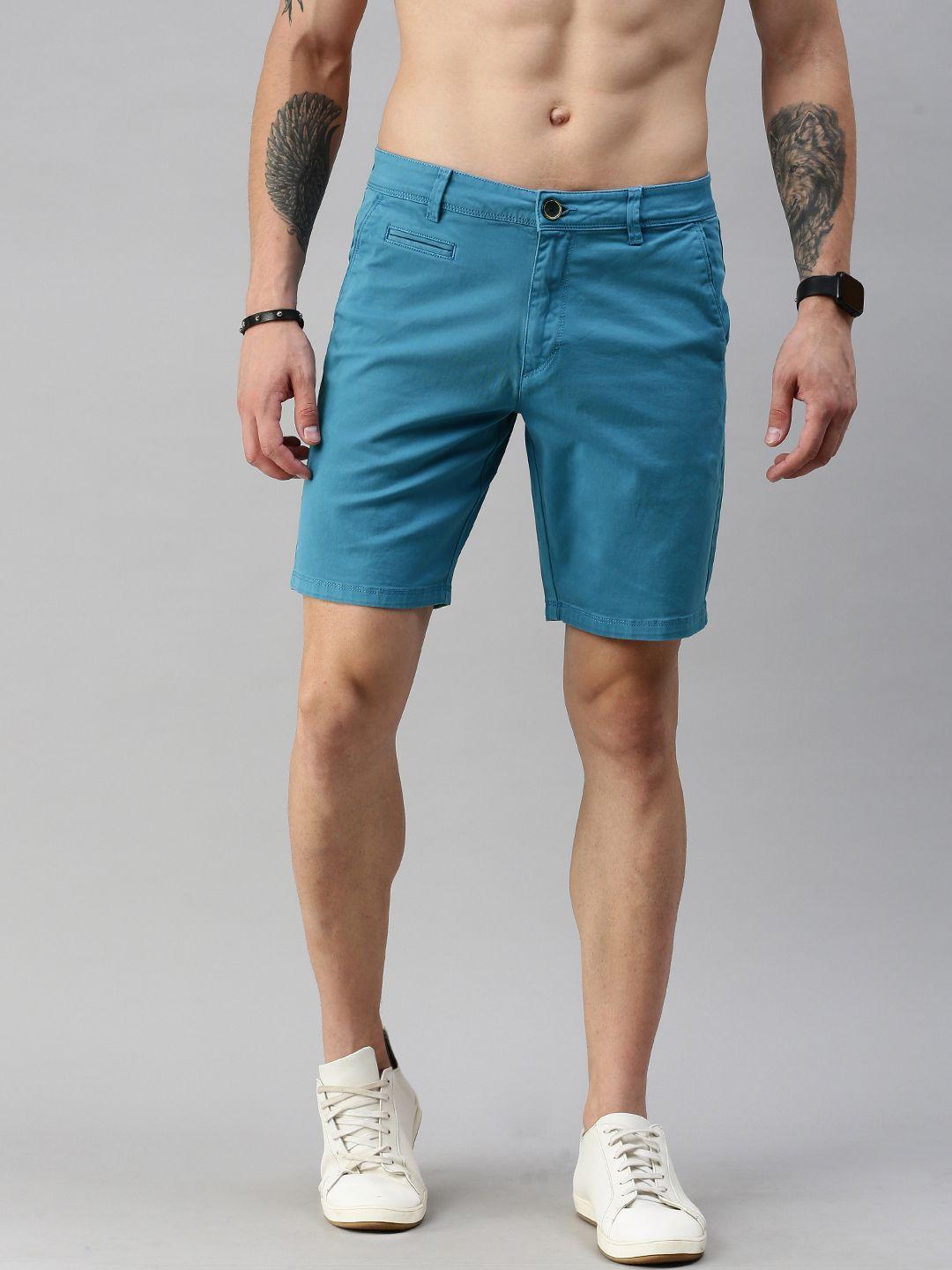 roadster men blue solid regular fit regular shorts