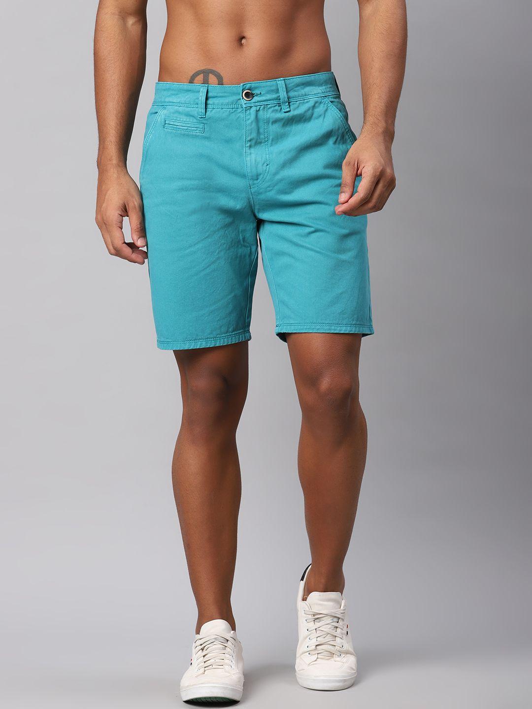 roadster men blue solid regular fit shorts