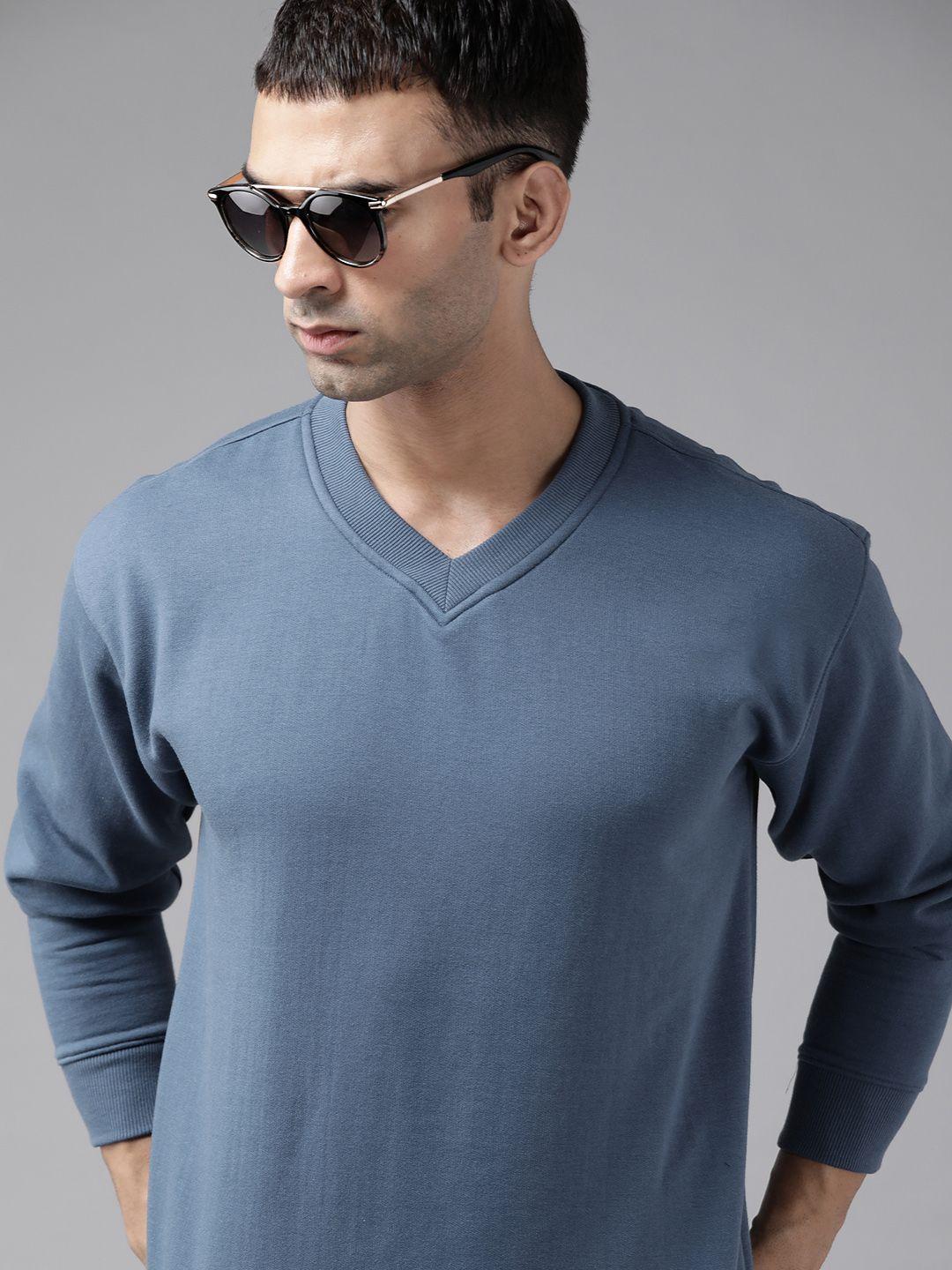 roadster men blue v-neck sweatshirt