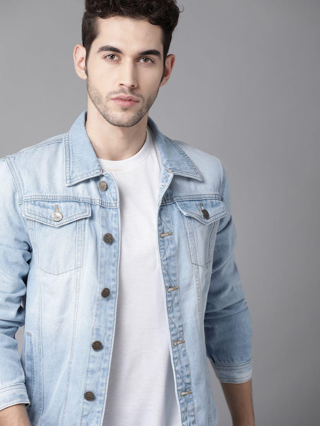 roadster men blue washed denim jacket