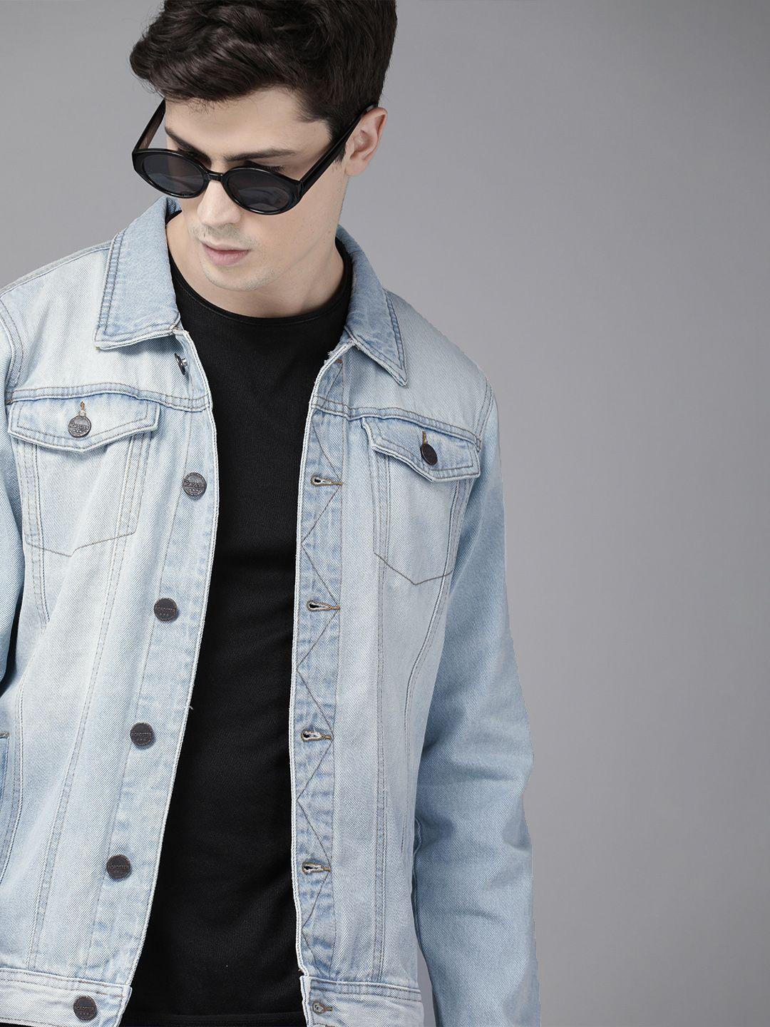 roadster men blue washed denim jacket