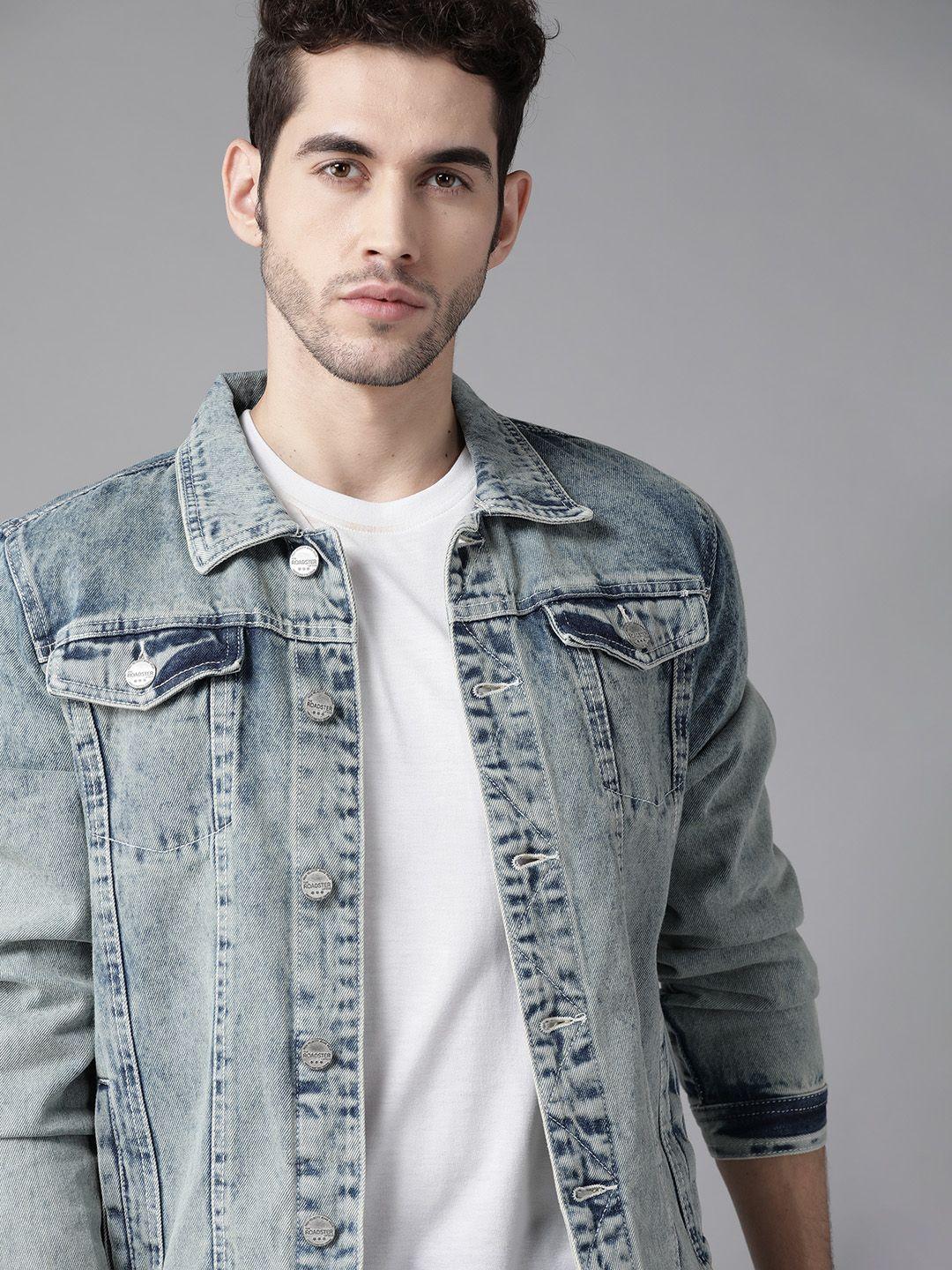 roadster men blue washed denim jacket