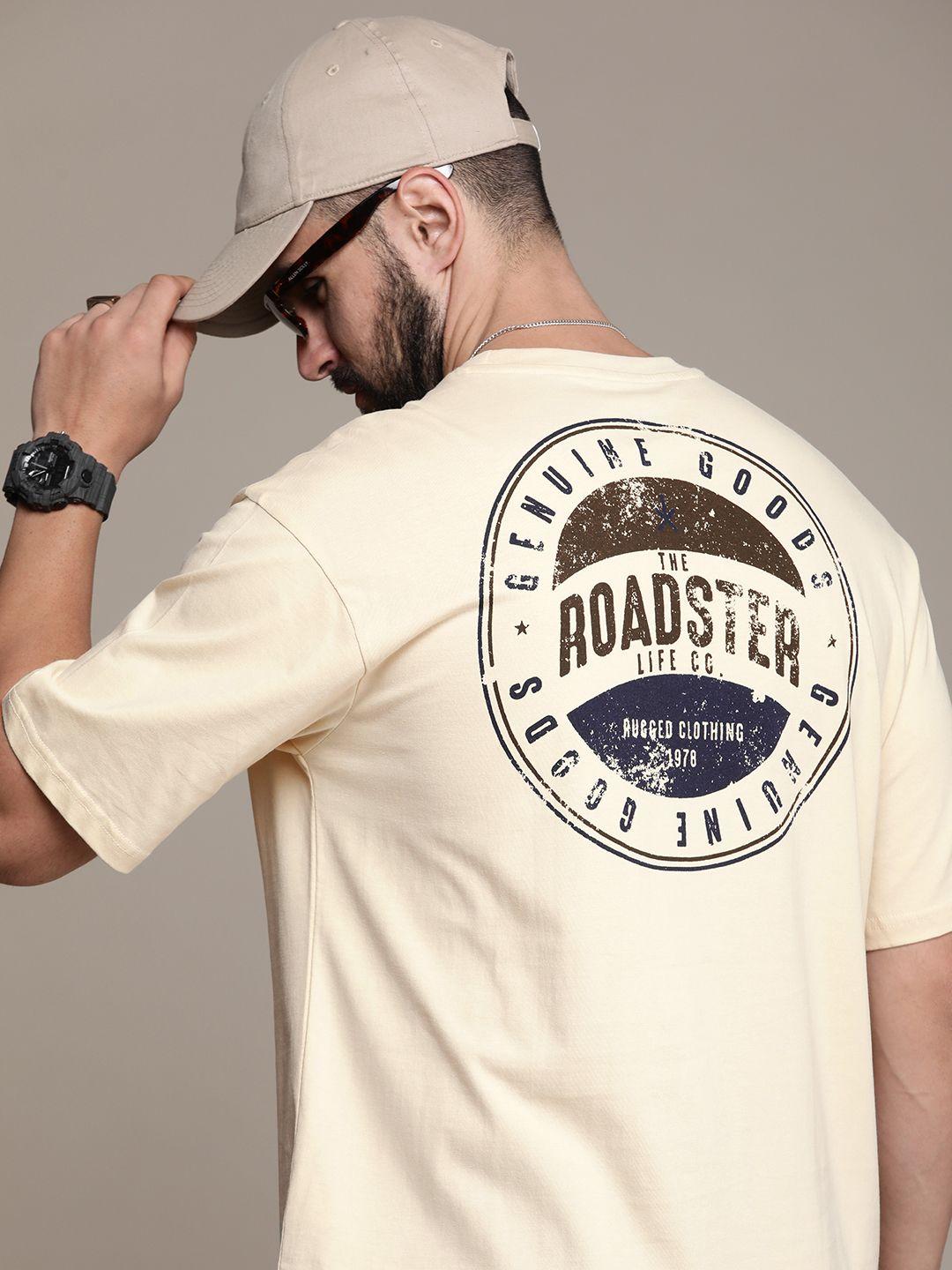 roadster men brand logo printed pure cotton t-shirt