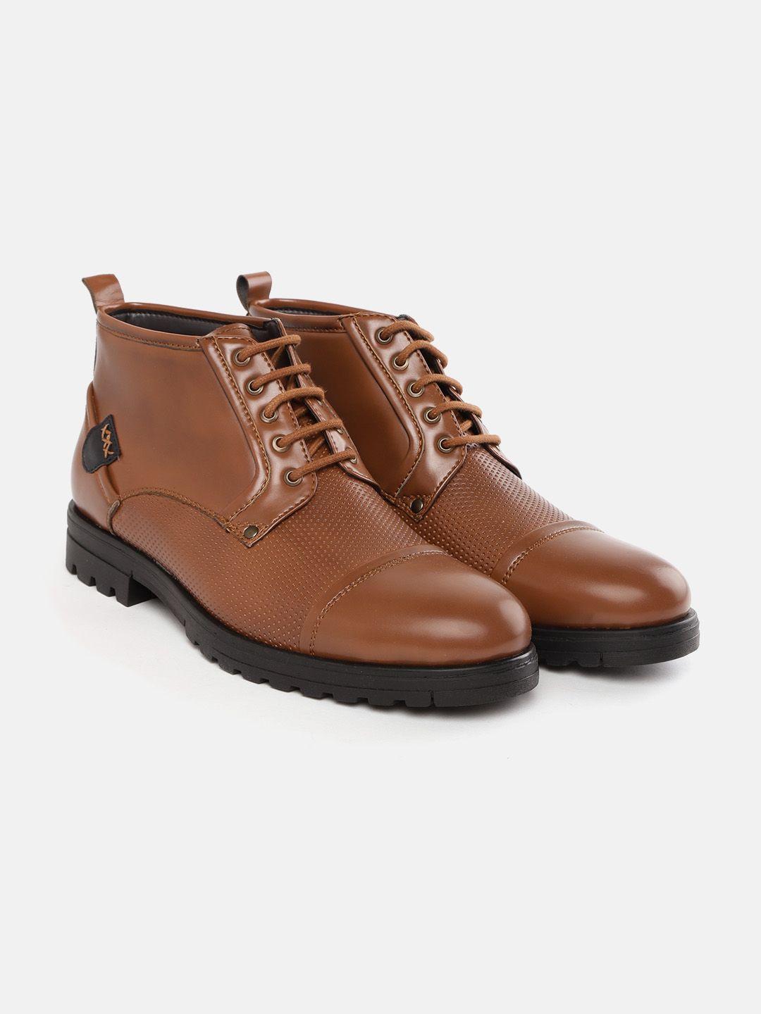 roadster men brown perforated mid-top flat boots