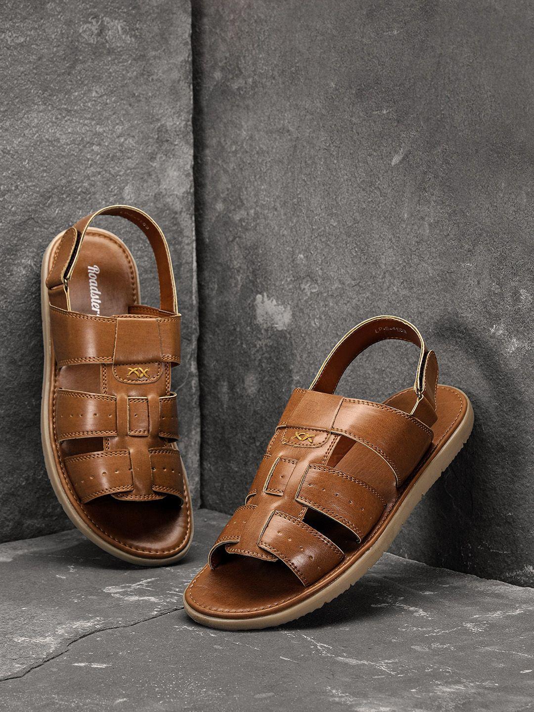 roadster men brown solid comfort sandals with perforated detail