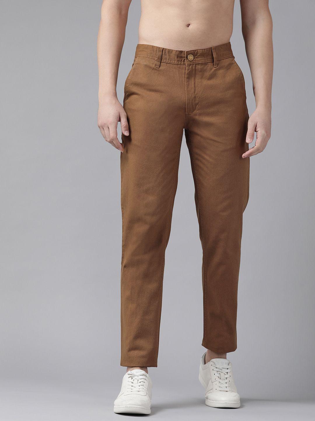 roadster men brown solid pure cotton chinos