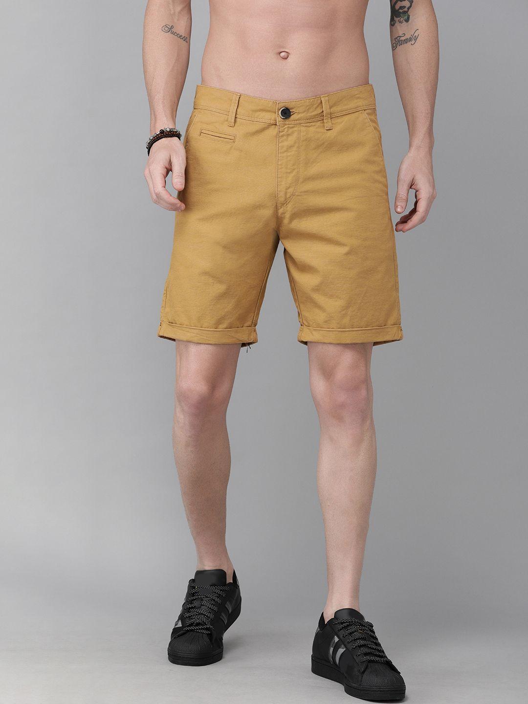 roadster men brown solid regular fit chino shorts