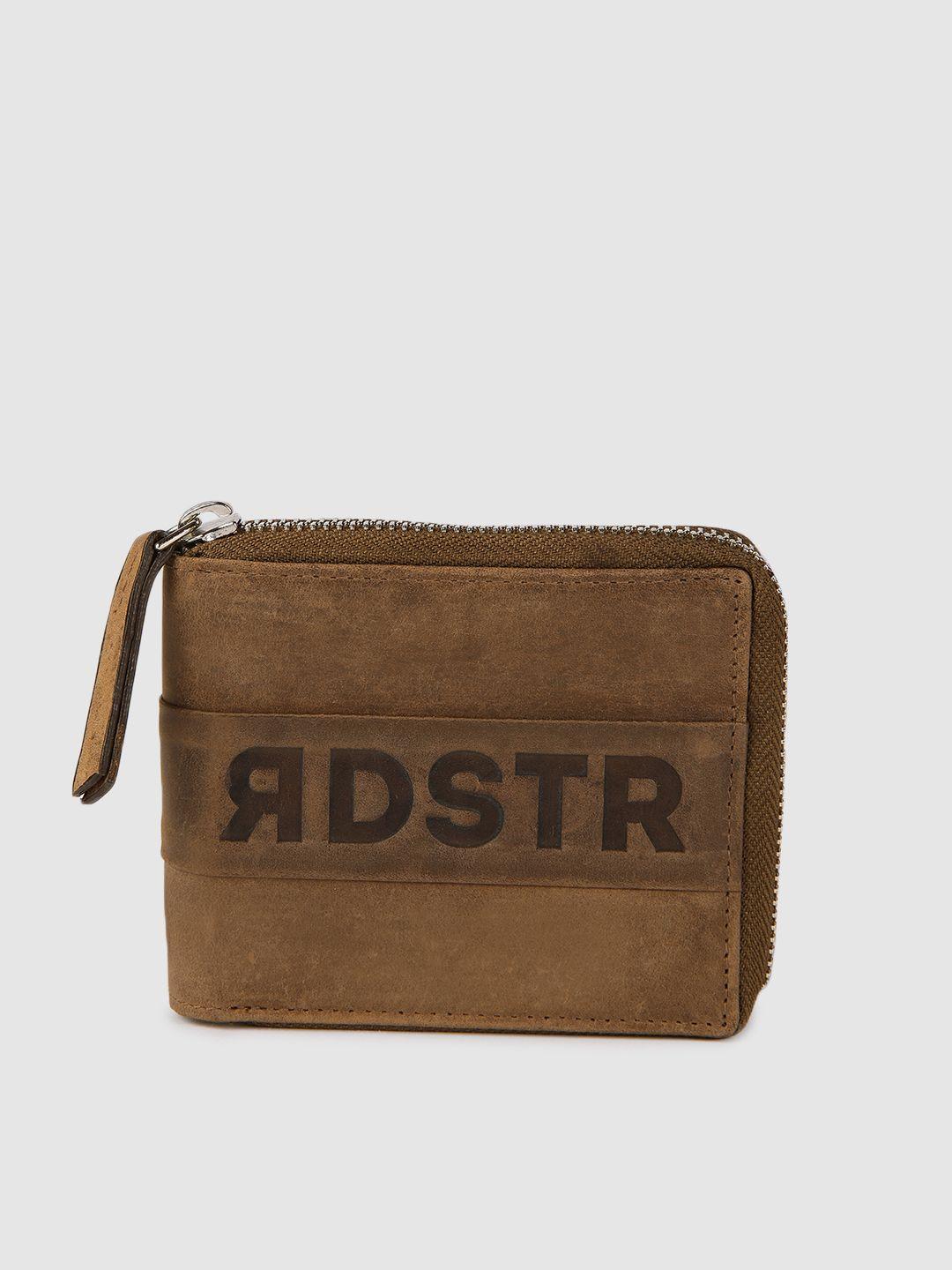 roadster men brown textured leather zip around wallet