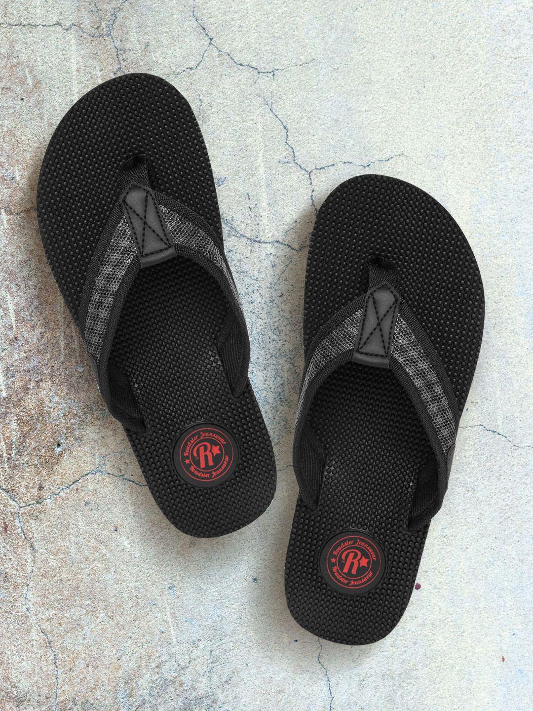 roadster men charcoal & black textured thong flip-flops