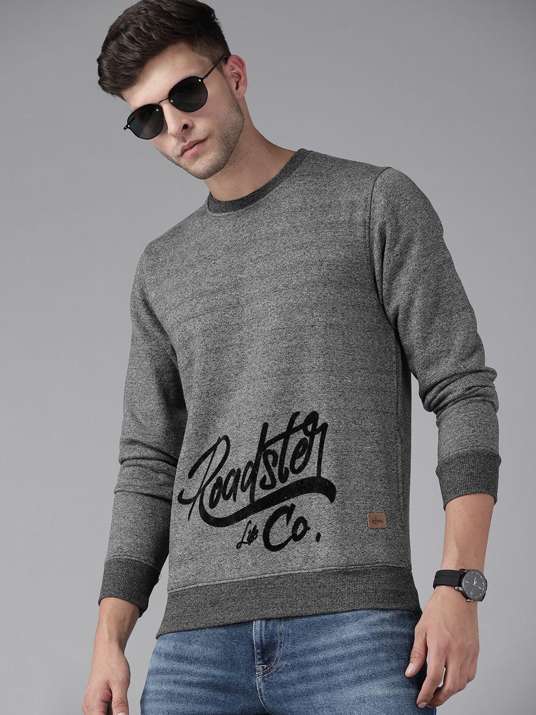 roadster men charcoal grey printed sweatshirt