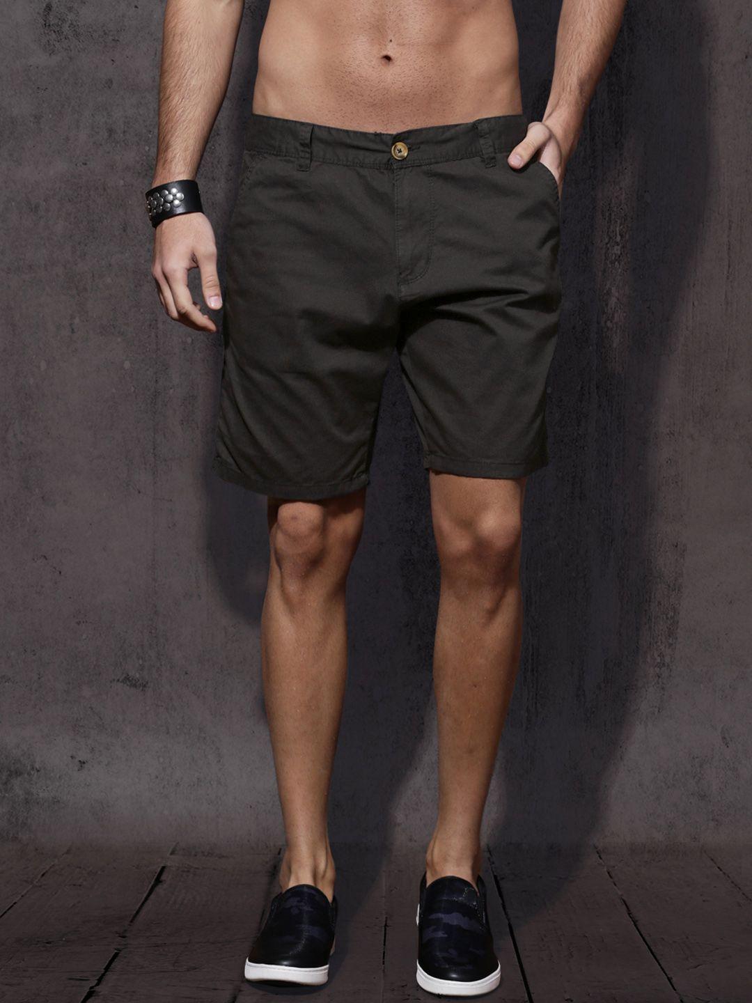 roadster men charcoal grey solid regular fit regular shorts