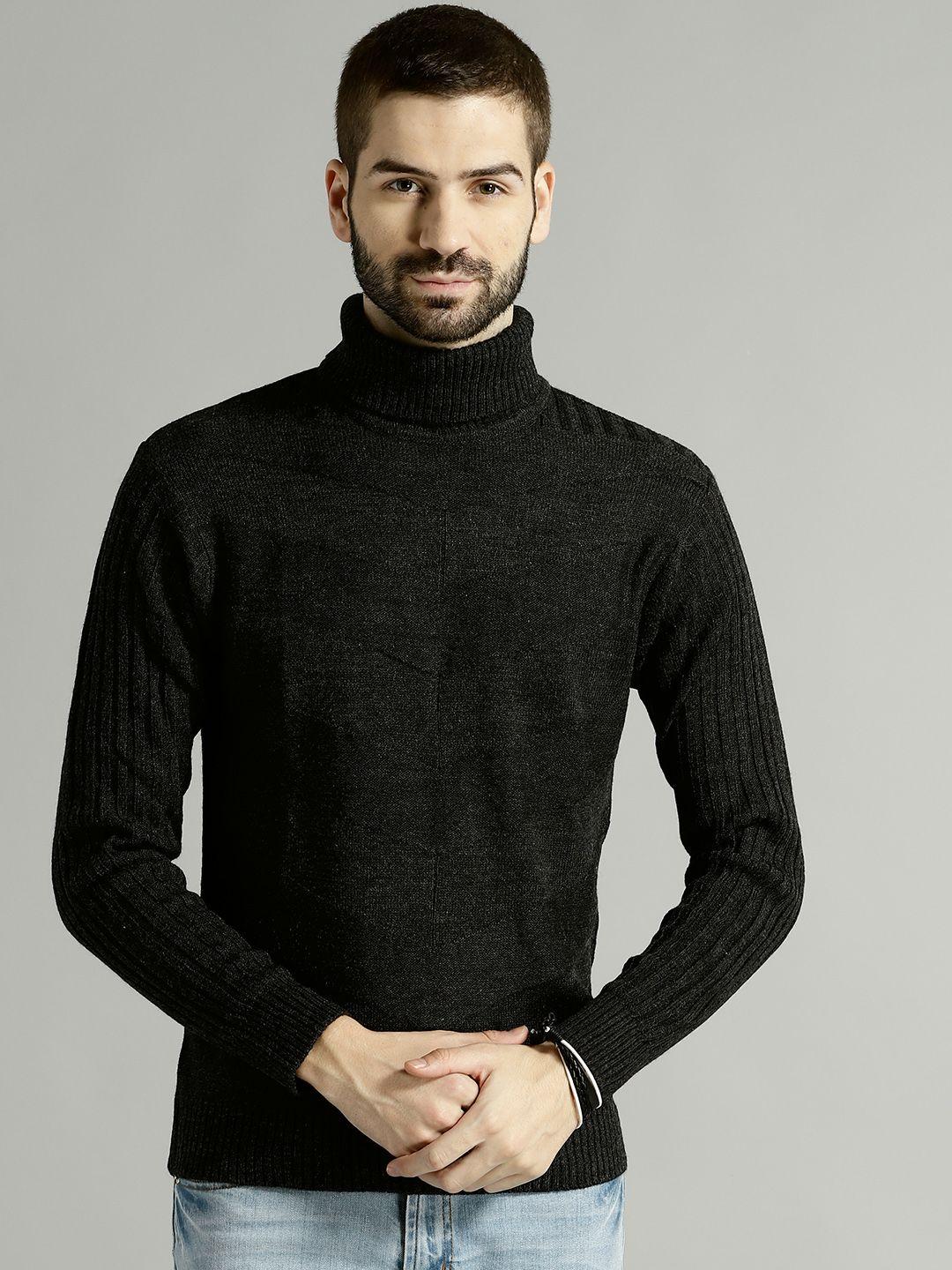 roadster men charcoal grey striped pullover