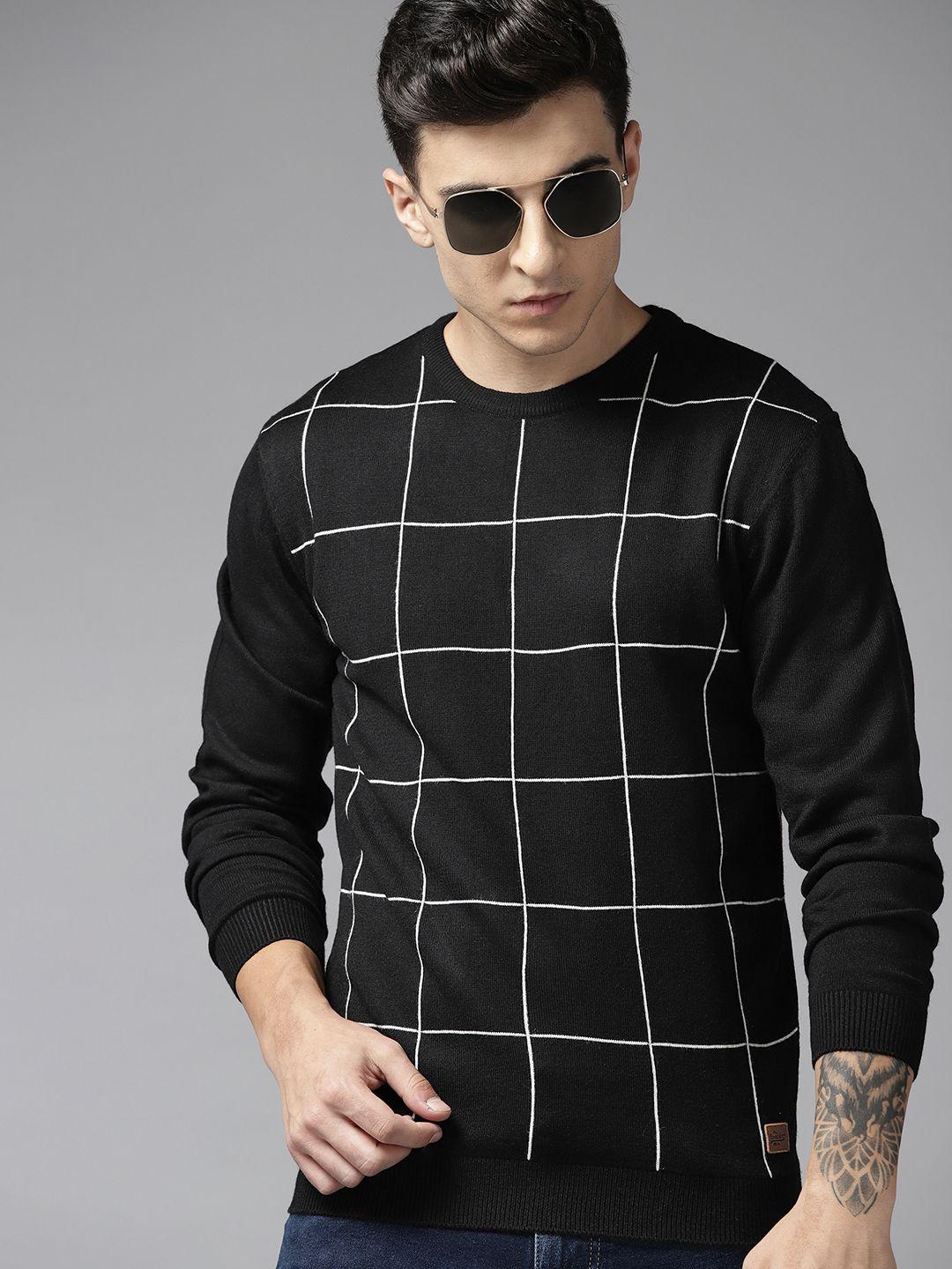 roadster men checked pullover
