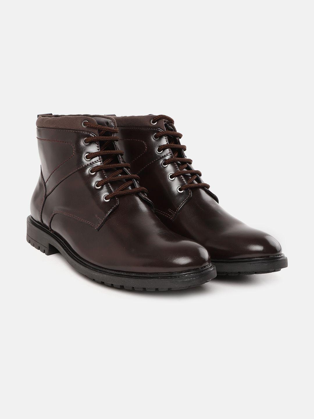 roadster men coffee brown solid mid-top flat boots