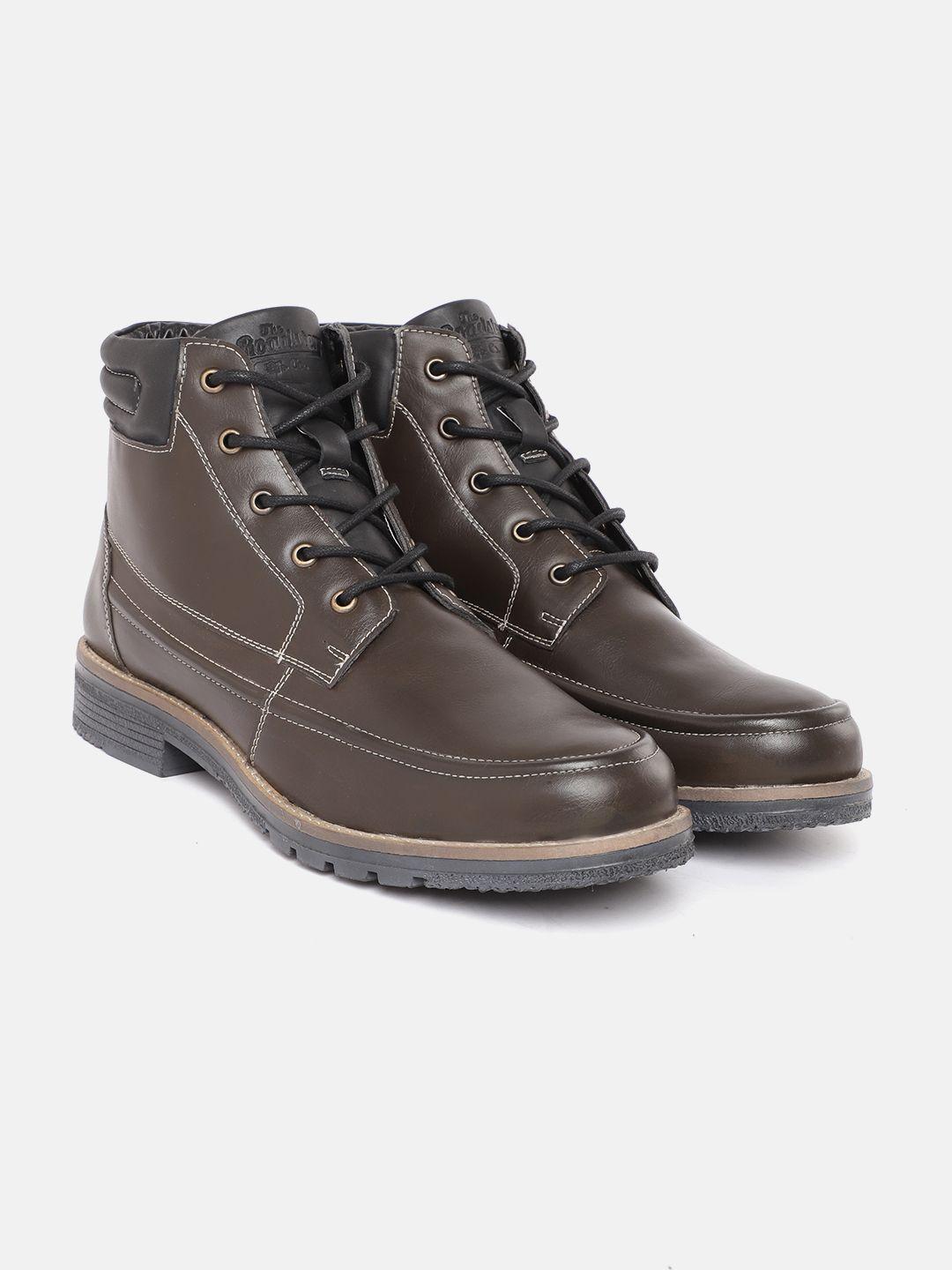 roadster men coffee brown solid mid-top regular boots