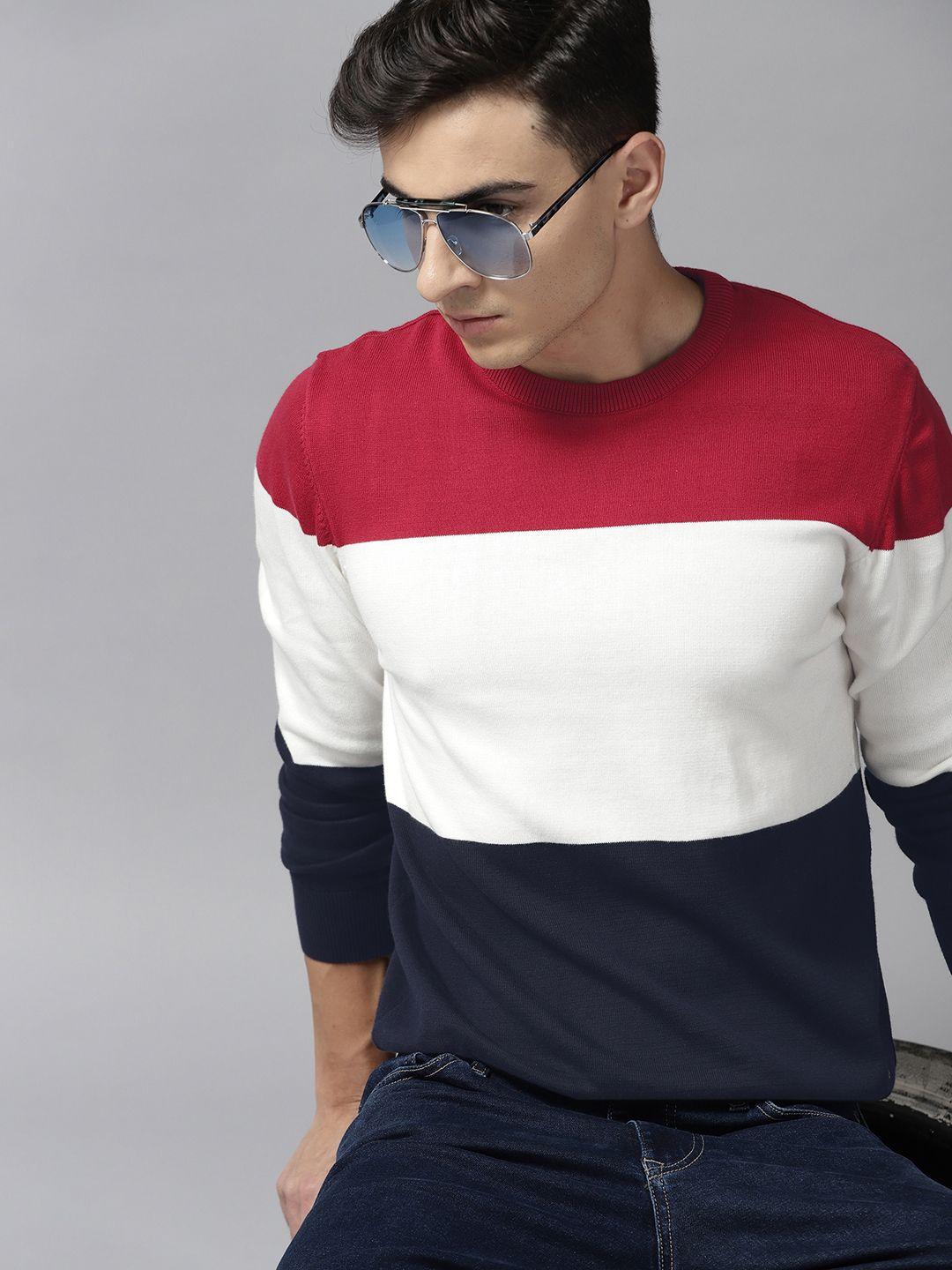 roadster men colourblocked  pure cotton pullover