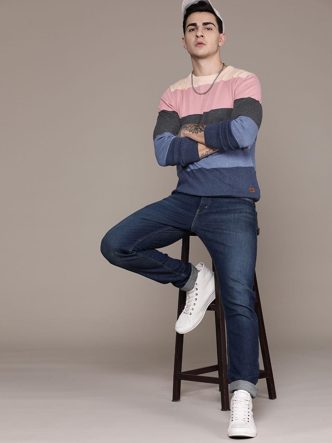 roadster men colourblocked cotton pullover