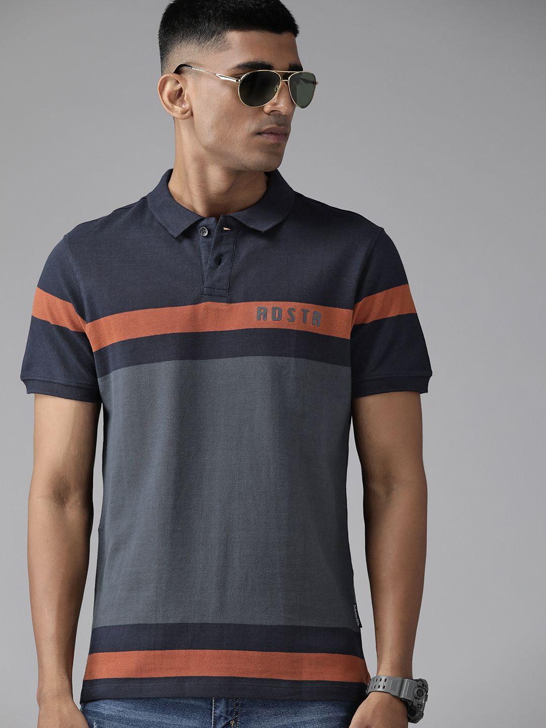 roadster men colourblocked polo collar t-shirt