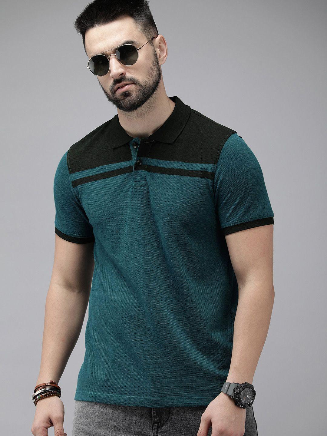 roadster men colourblocked polo collar t-shirt