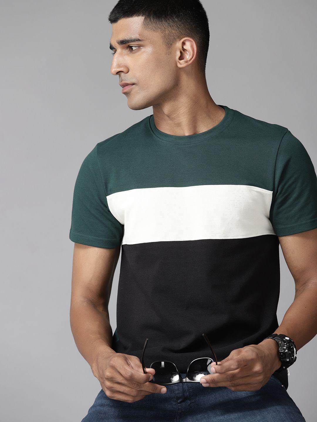 roadster men colourblocked pure cotton t-shirt