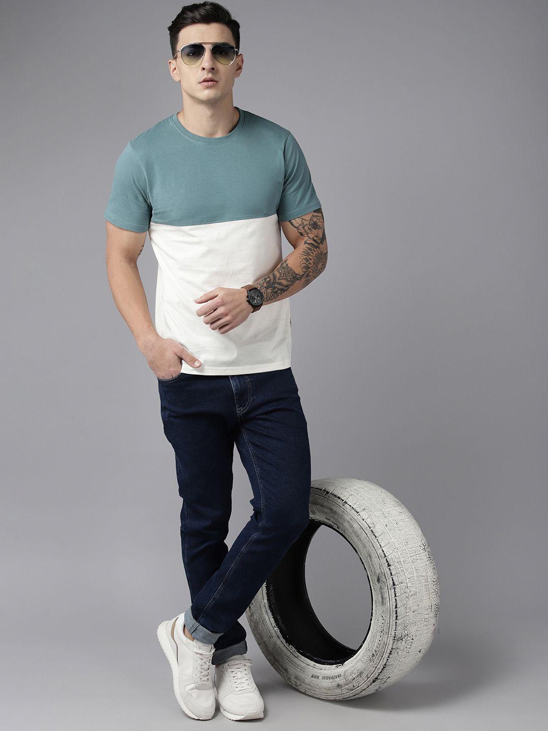 roadster men colourblocked pure cotton t-shirt