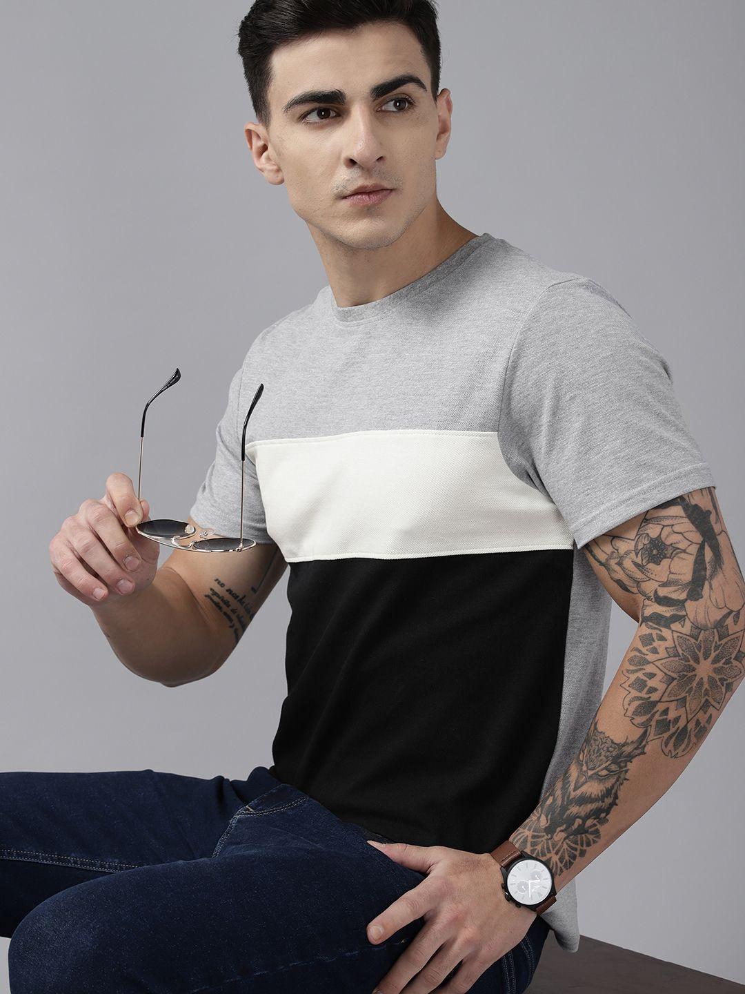 roadster men colourblocked pure cotton t-shirt