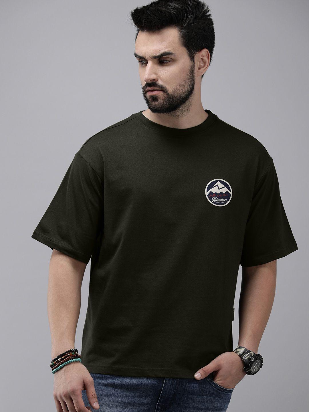 roadster men drop-shoulder sleeves pure cotton loose t-shirt