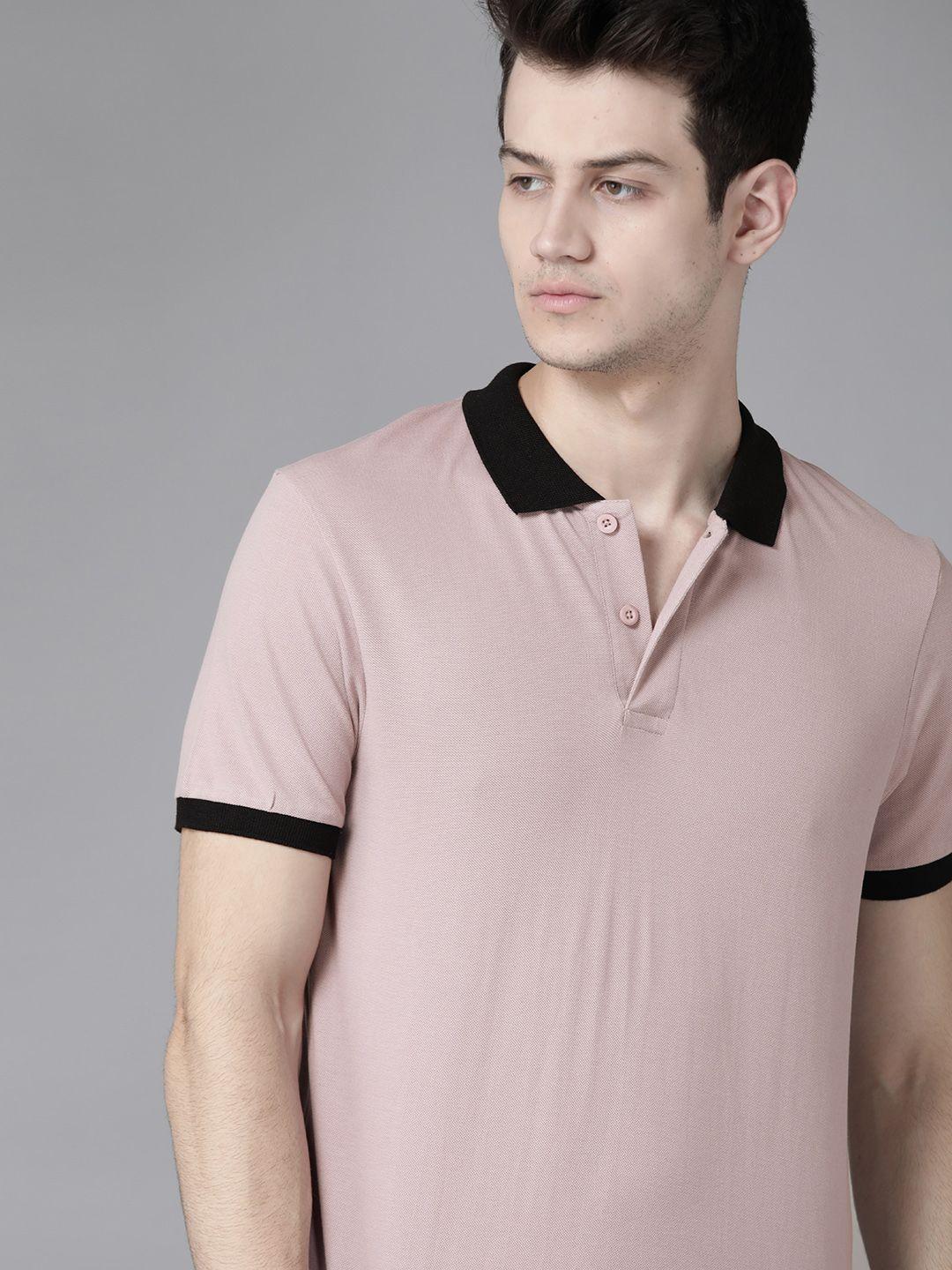 roadster men dusty pink solid polo collar t-shirt