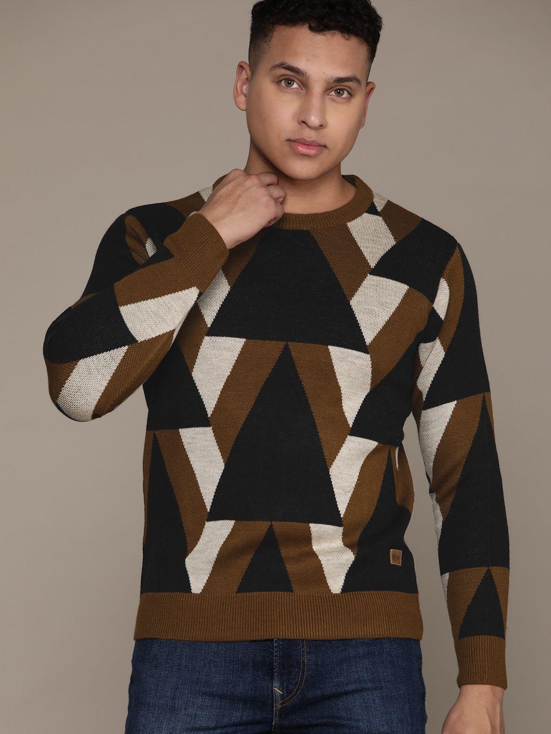 roadster men geometric printed acrylic pullover sweater