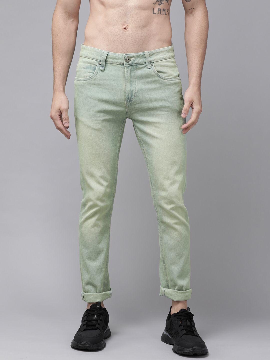 roadster men green skinny fit light fade stretchable jeans