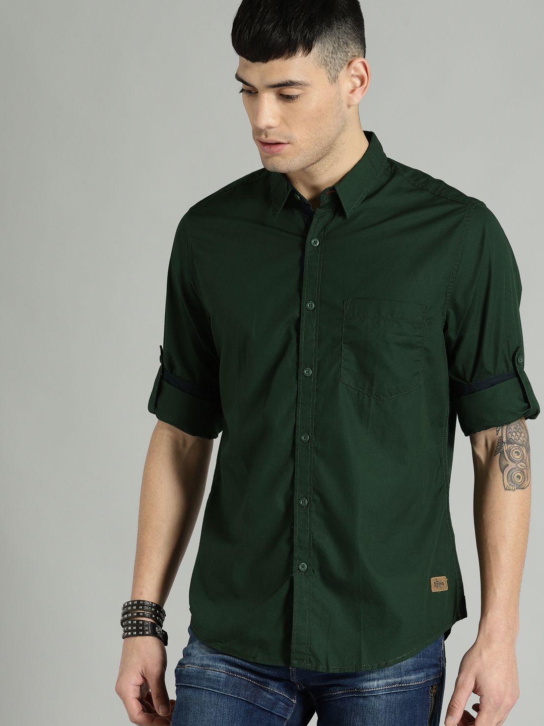 roadster men green sustainable casual shirt