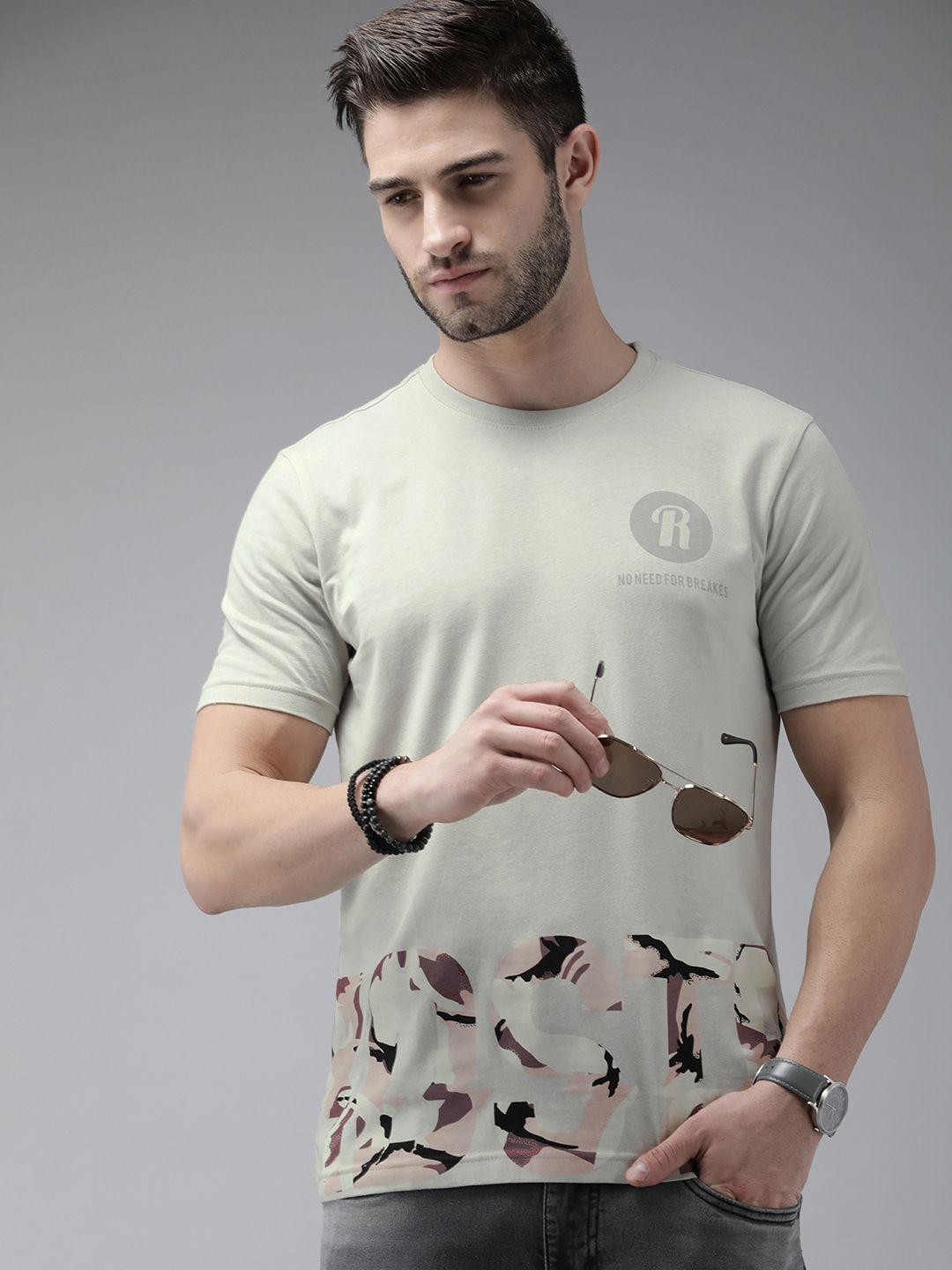 roadster men grey & brown floral printed t-shirt