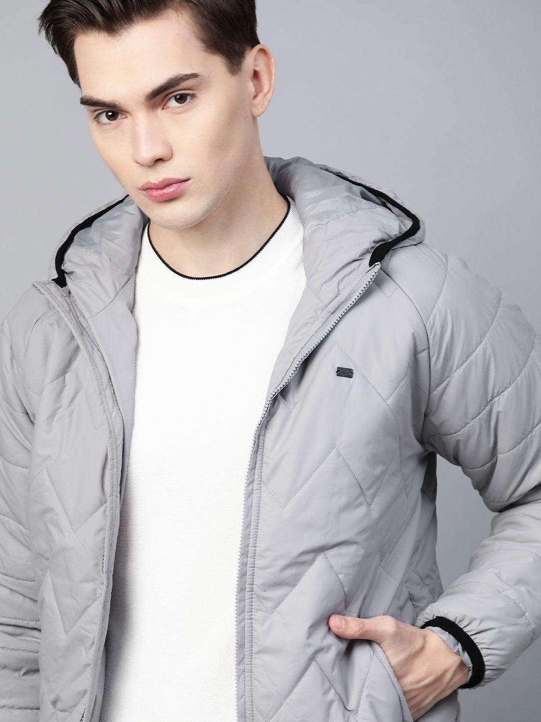 roadster men grey hooded solid padded jacket