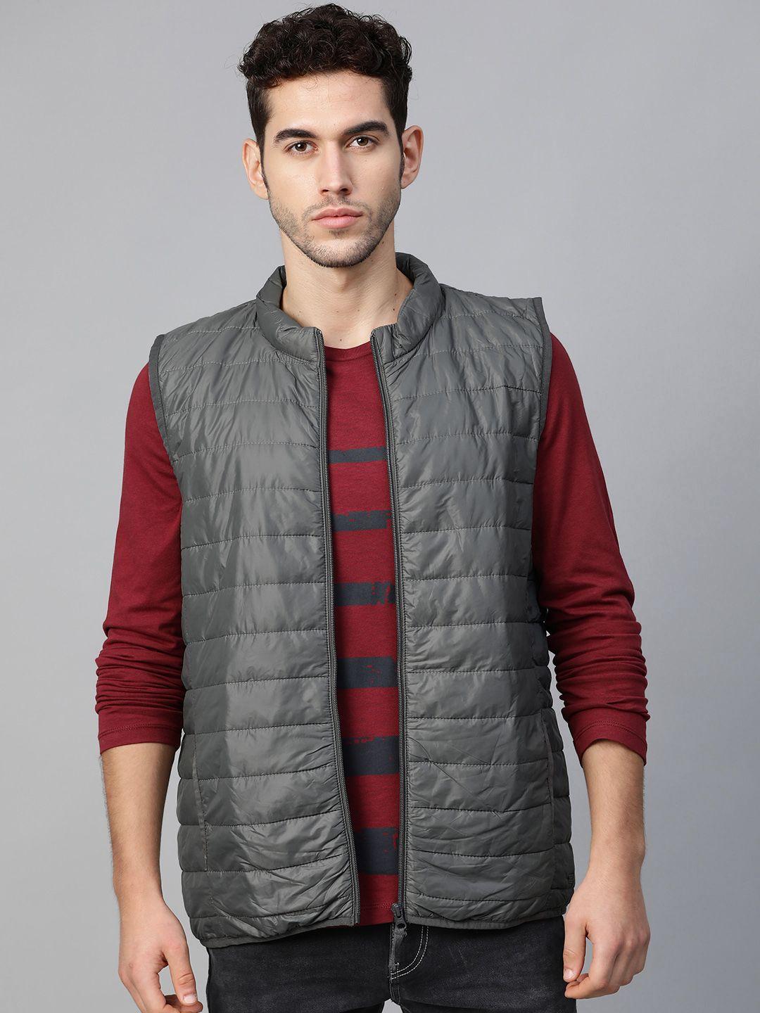 roadster men grey packable hooded puffer jacket