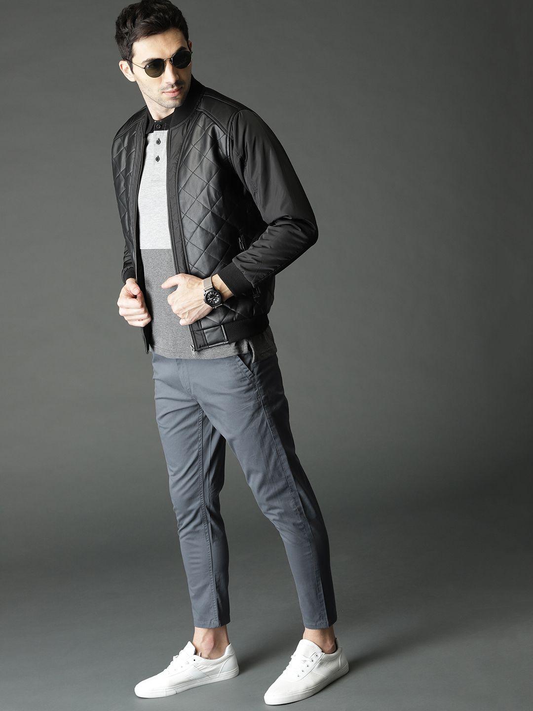 roadster men grey regular fit solid trousers