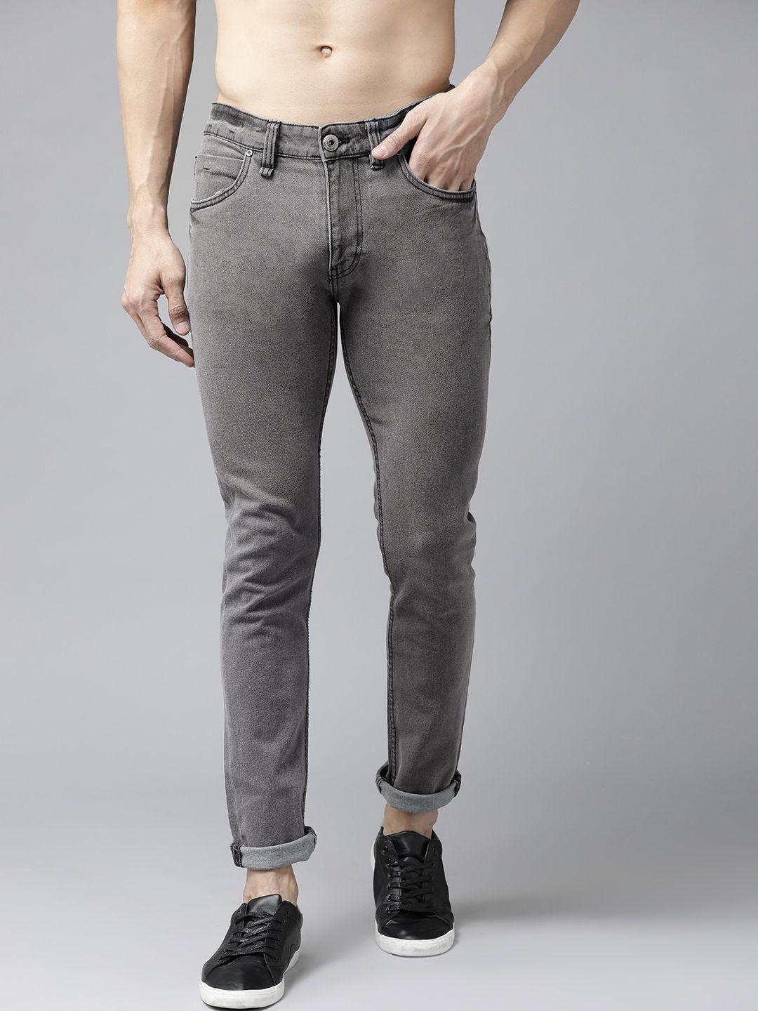 roadster men grey skinny fit mid-rise clean look stretchable jeans