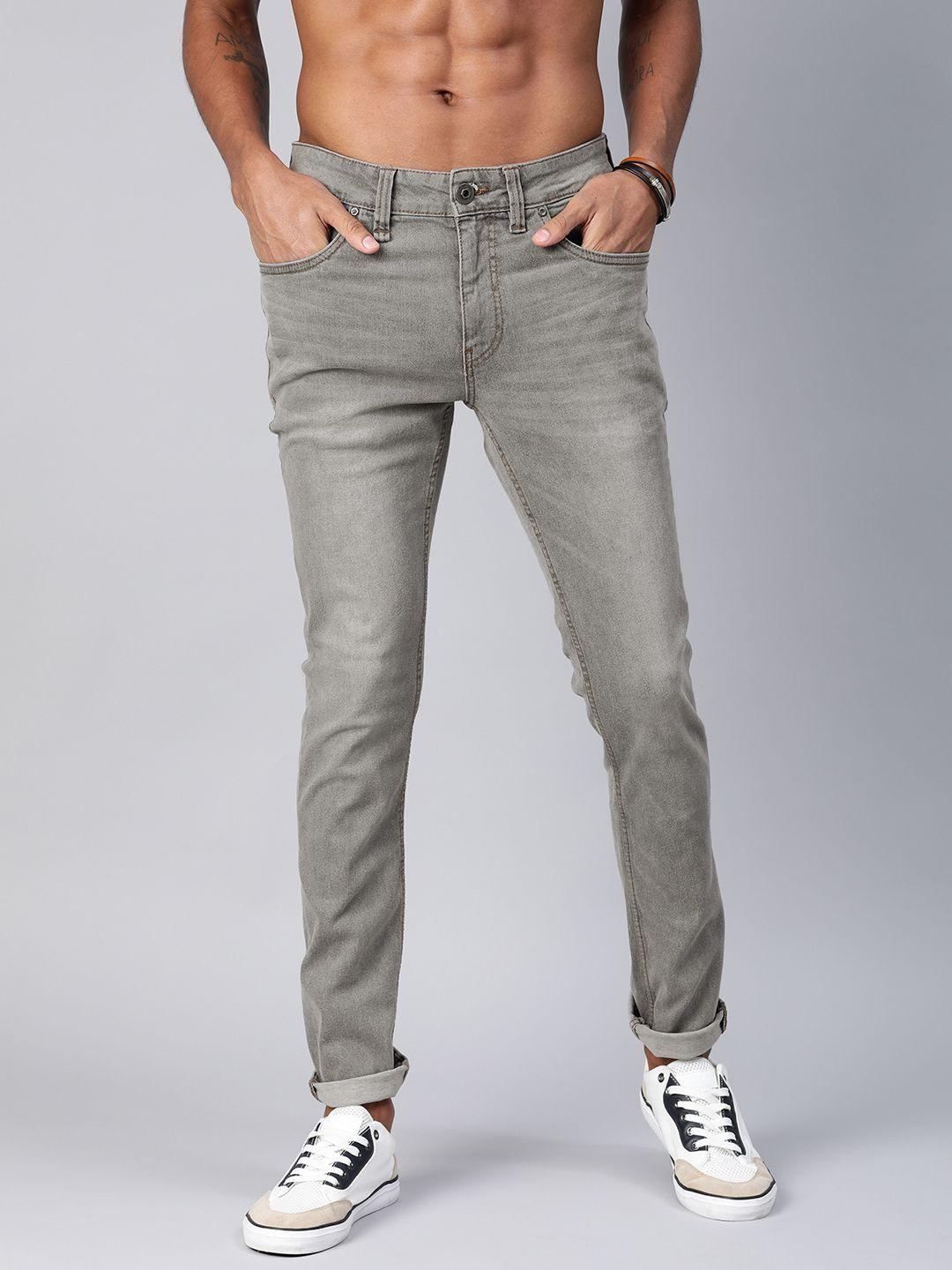 roadster men grey slim fit mid-rise clean look stretchable jeans