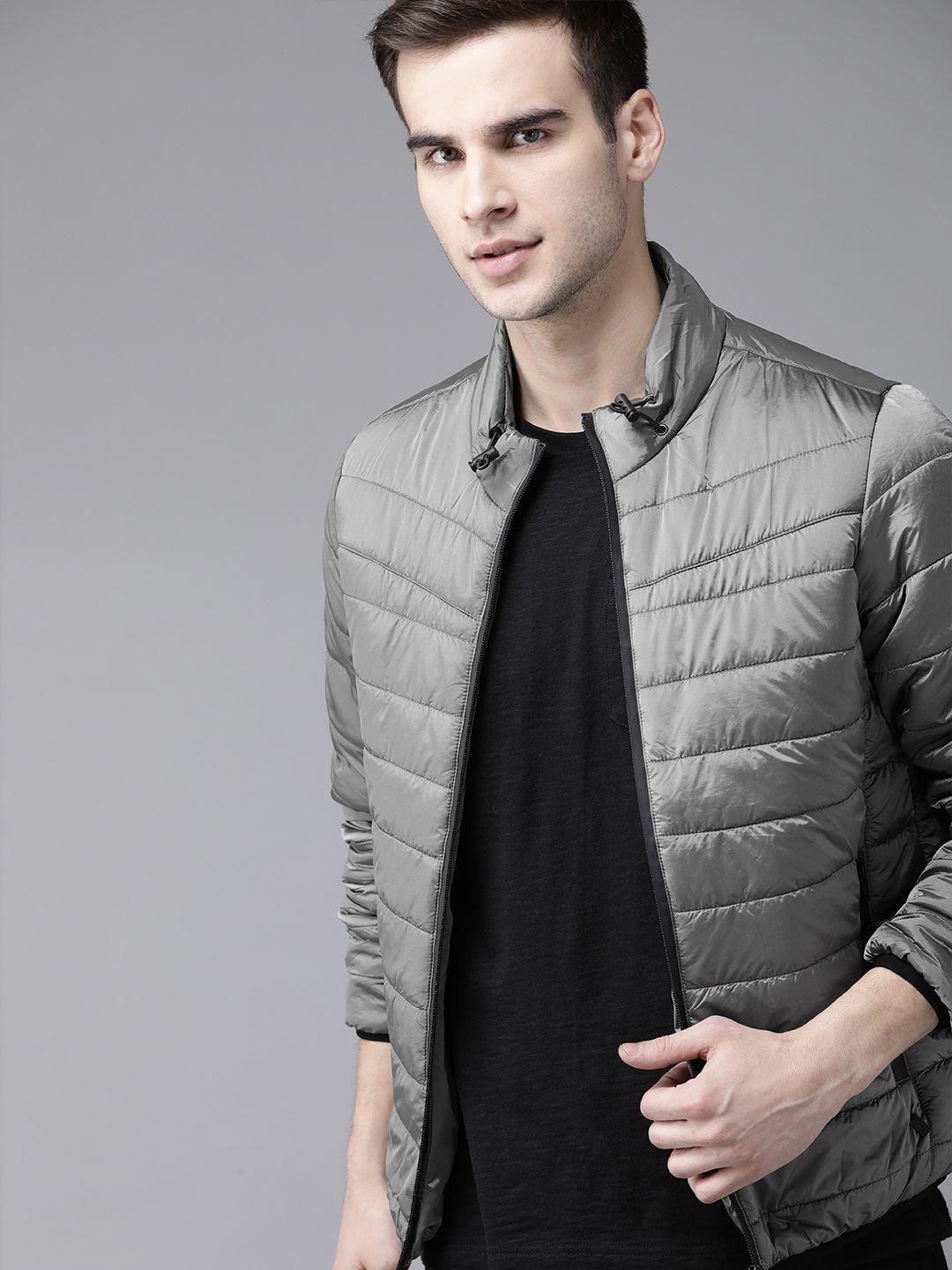 roadster men grey solid padded jacket