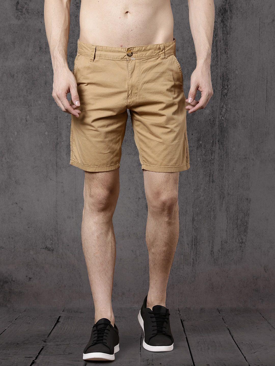roadster men khaki solid regular fit chino shorts