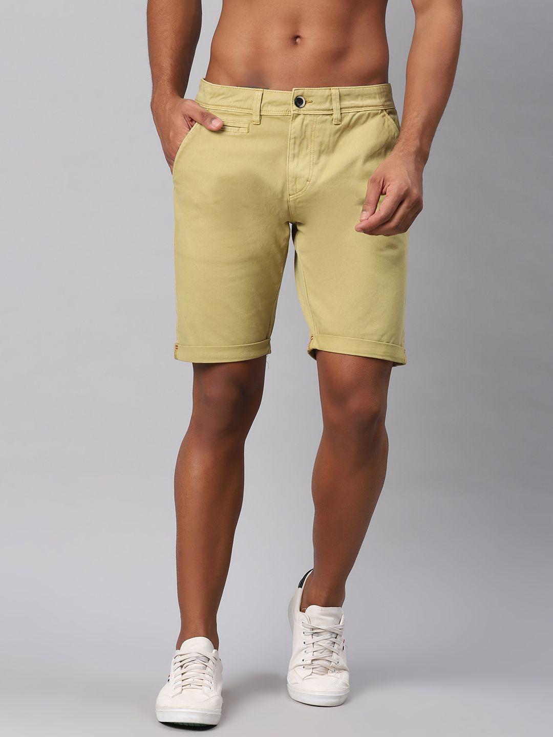 roadster men khaki solid regular fit shorts