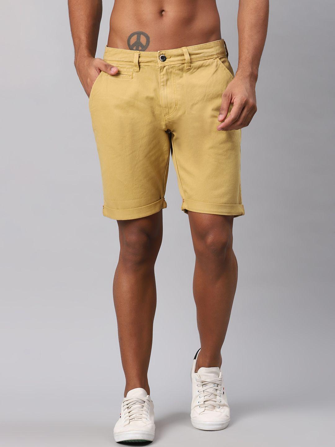 roadster men khaki solid regular fit shorts