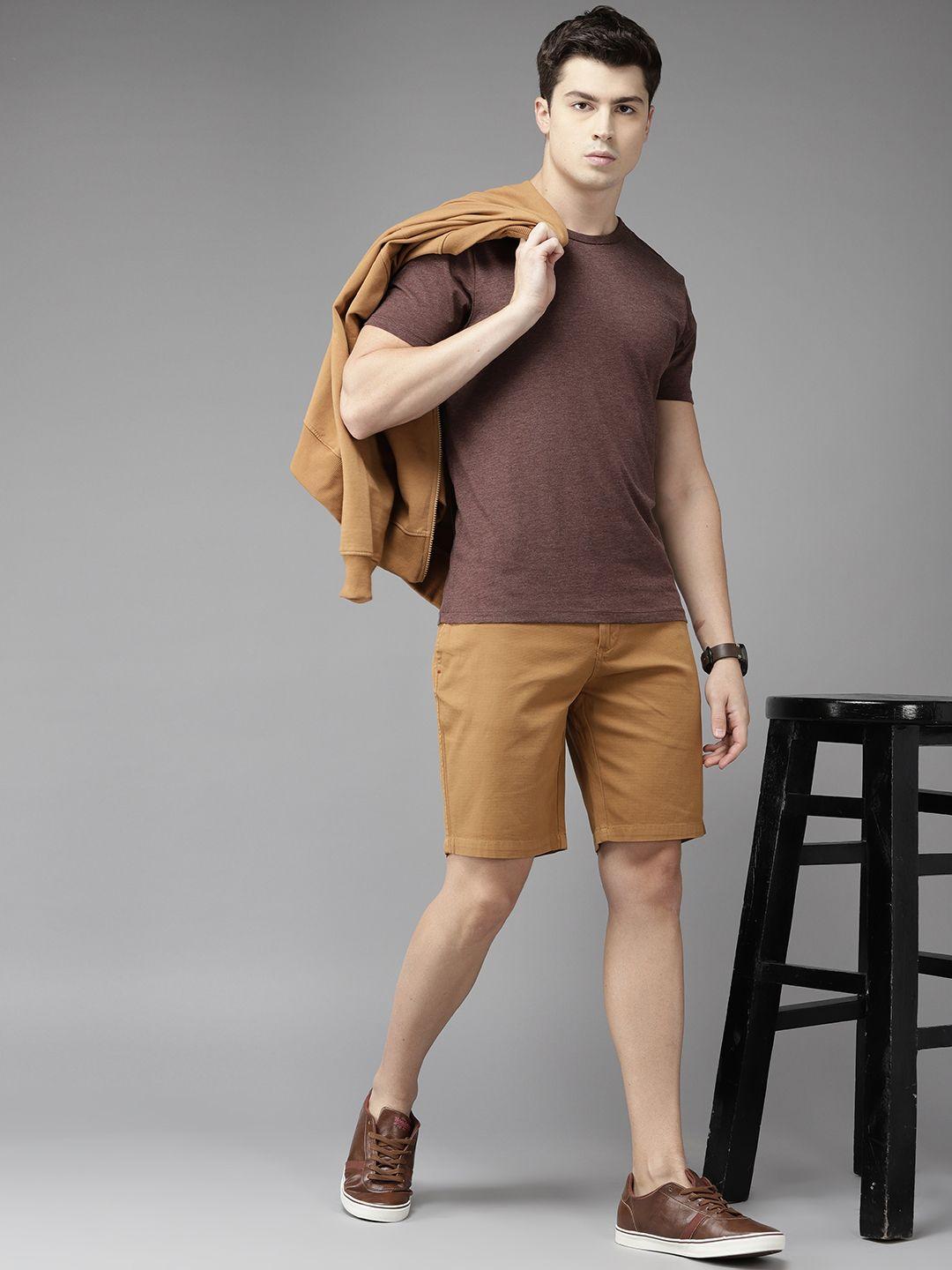 roadster men khaki solid shorts