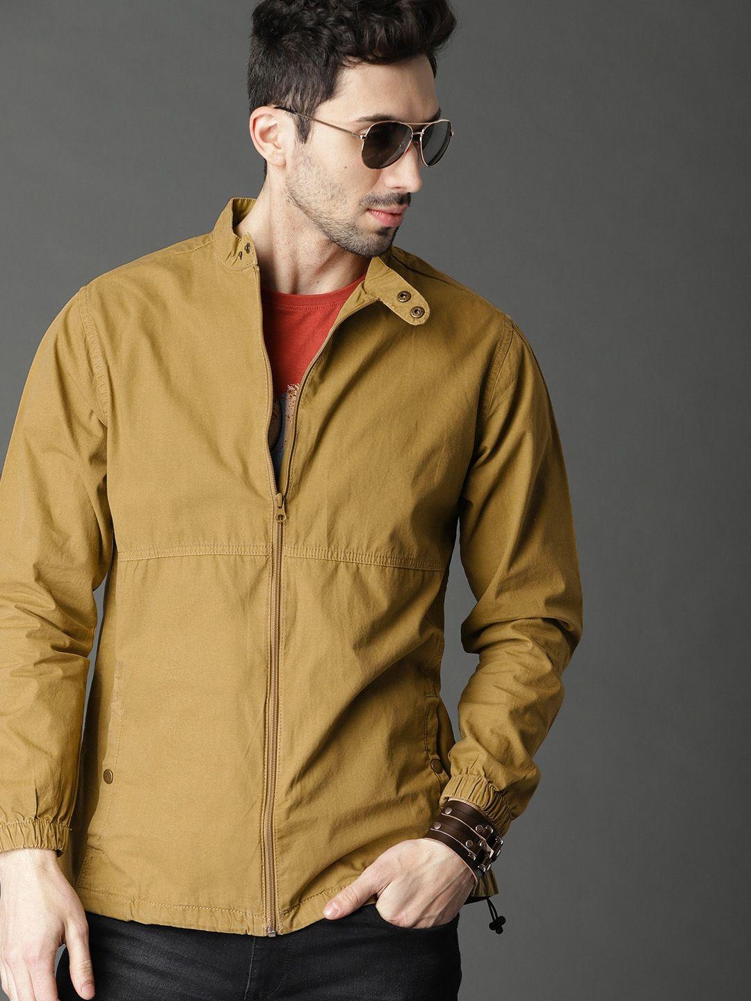 roadster men khaki solid tailored jacket