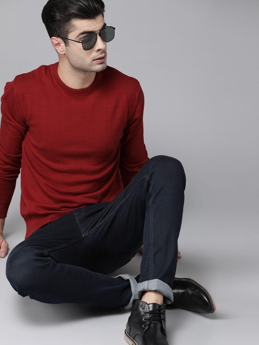 roadster men maroon solid pullover sweater