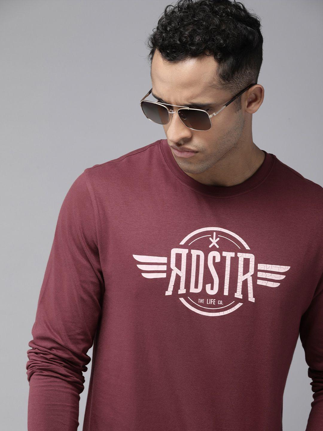 roadster men maroon typography printed pure cotton t-shirt