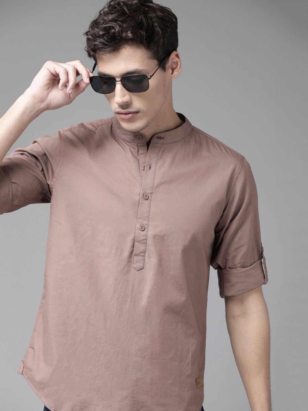 roadster men mauve pure cotton sustainable casual shirt